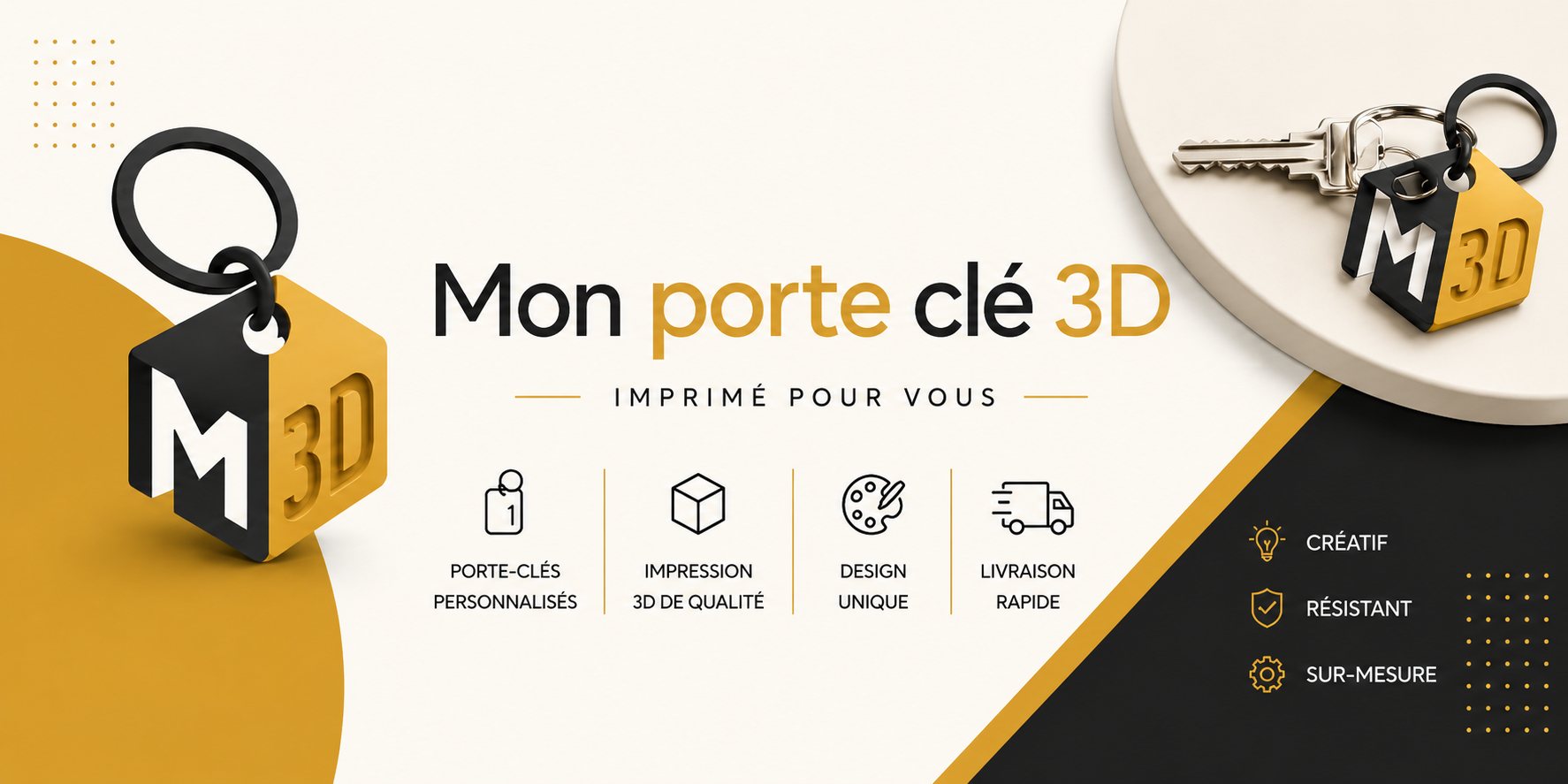 Mon porte clé 3D – Imprimé pour vous : porte-clés personnalisés, impression 3D de qualité, design unique, livraison rapide